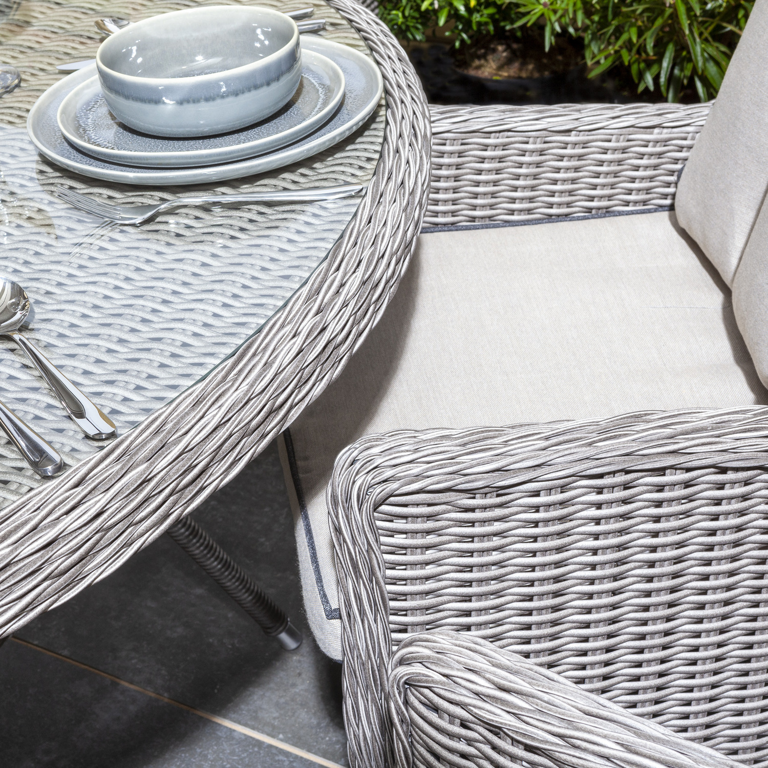 Prestbury 6 Seater Rattan Dining Set - Natural Stone