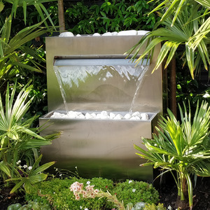 Stainless Steel Planter and Waterfall Cascade with Lights