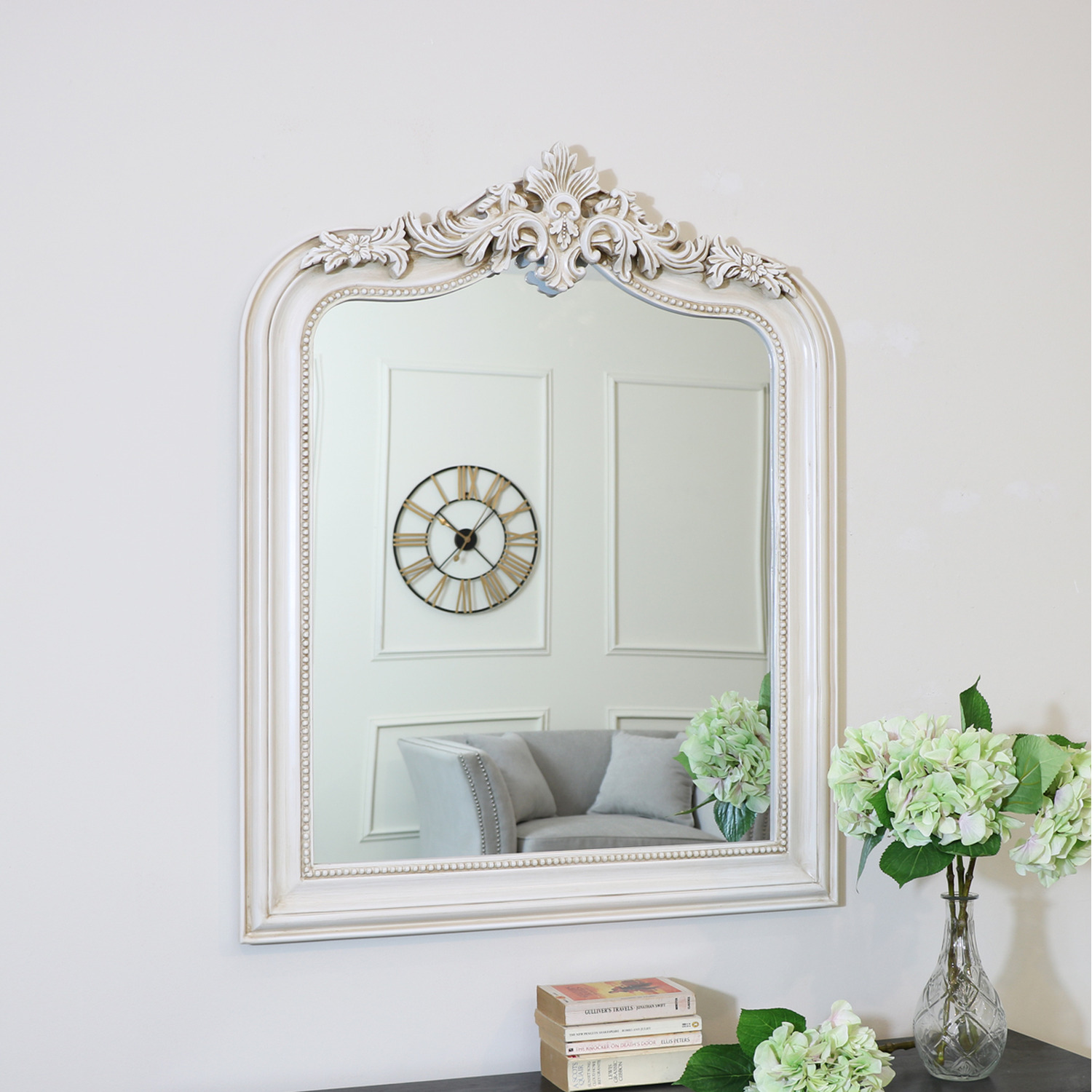 Image of Ornate Arched Antiqued Ivory Wall Mirror&hellip;