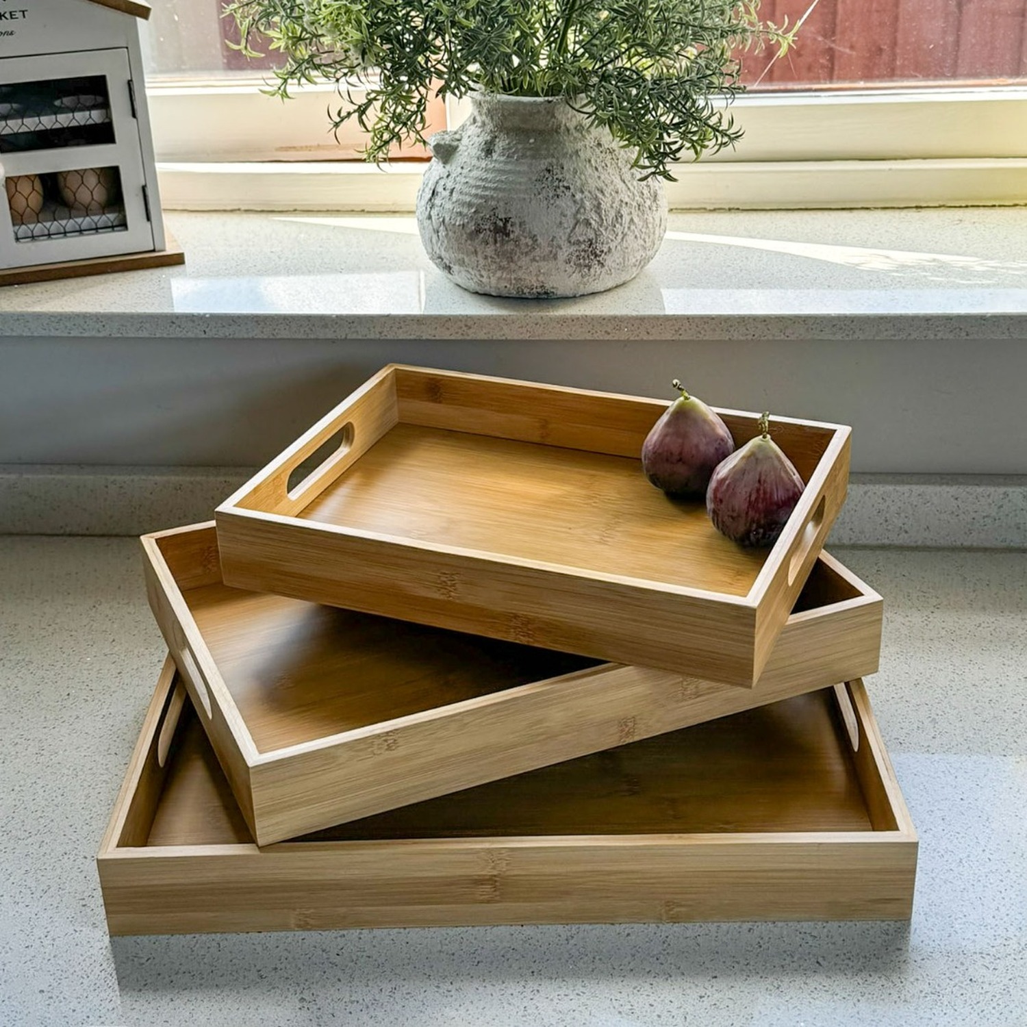 Image of Set of 3 Wooden Bamboo Breakfast&hellip;