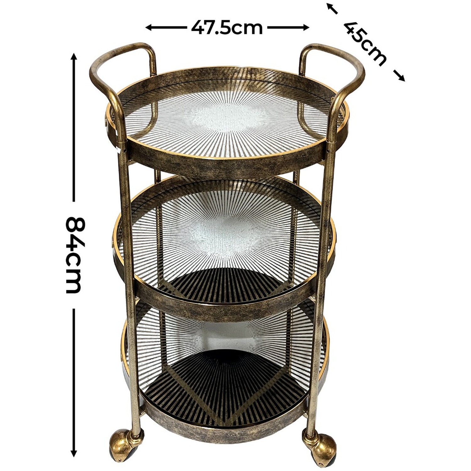 Gold Rustic 3 Tier Drinks Trolley - Gold