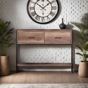 FWStyle 2 Drawer Console Table Industrial Effect Cracked Oak Finish