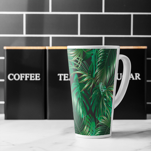 Tropical Leaves On Black Latte Mug