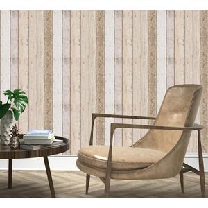 Beige, Neutral Shabby Beach Wood Effect Wallpaper shot 7029639