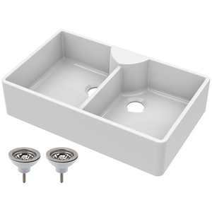 2 Bowl Fireclay Butler Sink Stepped Weir Wastes 895x550x220mm