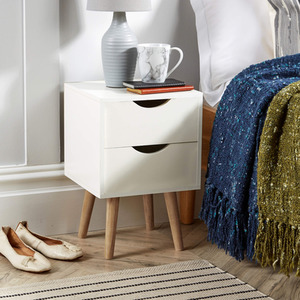 White Home Source Boden 2 Drawer Bedside Table Bedroom Storage Unit shot 7271955
