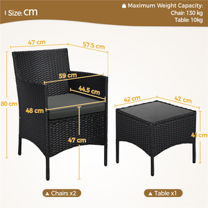 Grey 3-Piece Rattan Table and Chair Furniture Set shot 7748555