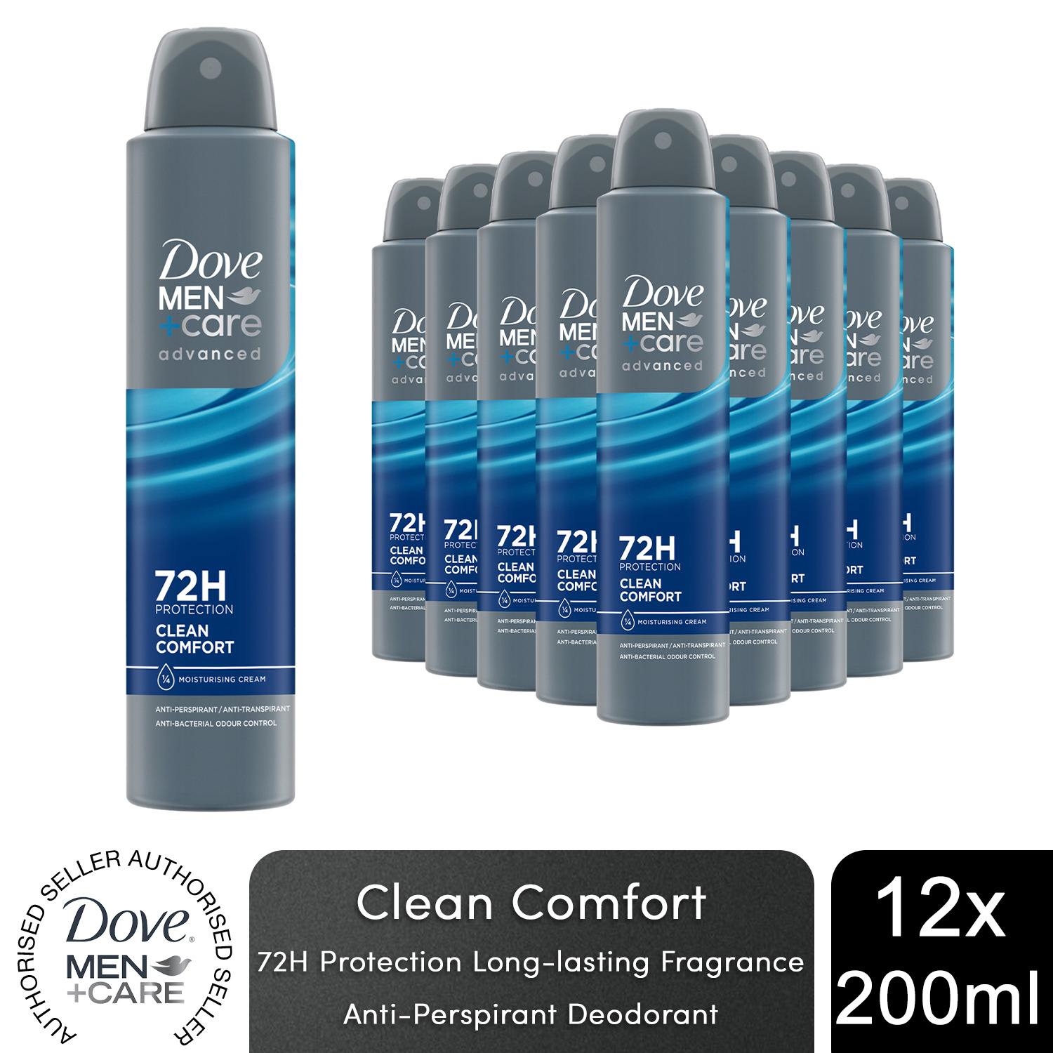 Dove Anti-Perspirant MenCare Advanced Clean Comfort 72H Protection Deo, 200ml - White / 12