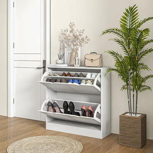 HOMCOM Slim Shoe Storage Cabinet with 2 Flip Drawers for Entryway