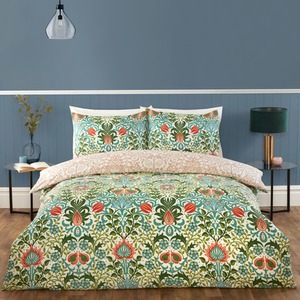 Heritage Flora Microfibre Fabric Reversible Duvet Cover Set with Pillowcase