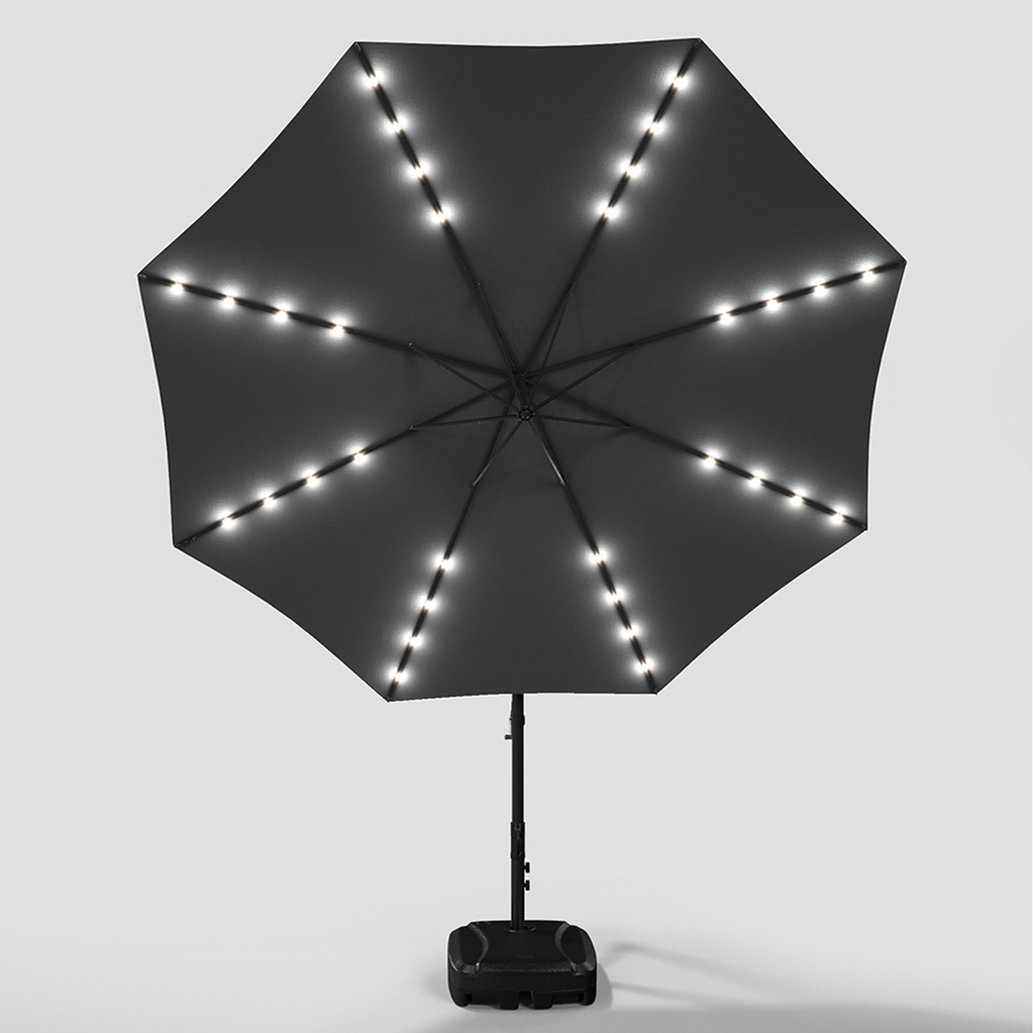 Kidkid Garden Cantilever Parasol With 32 Led Lights And Fillable Base - Dark Grey