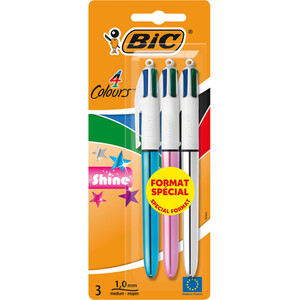 Pack of 3 BIC 4 Colours Shine Pens