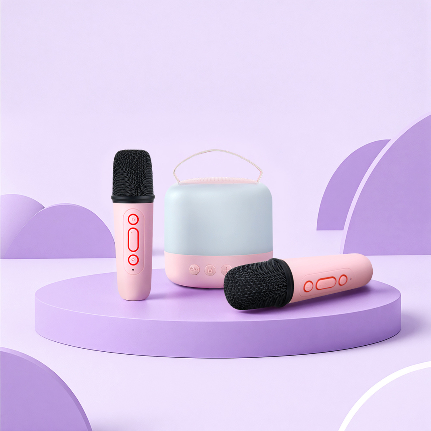 Kidkid Karaoke Speaker With Dual Wireless Mics And Rgb Lights - Pink