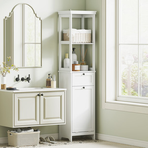 HOMCOM Tall Bathroom Cabinet with Tilt Out Laundry Basket  Shelves