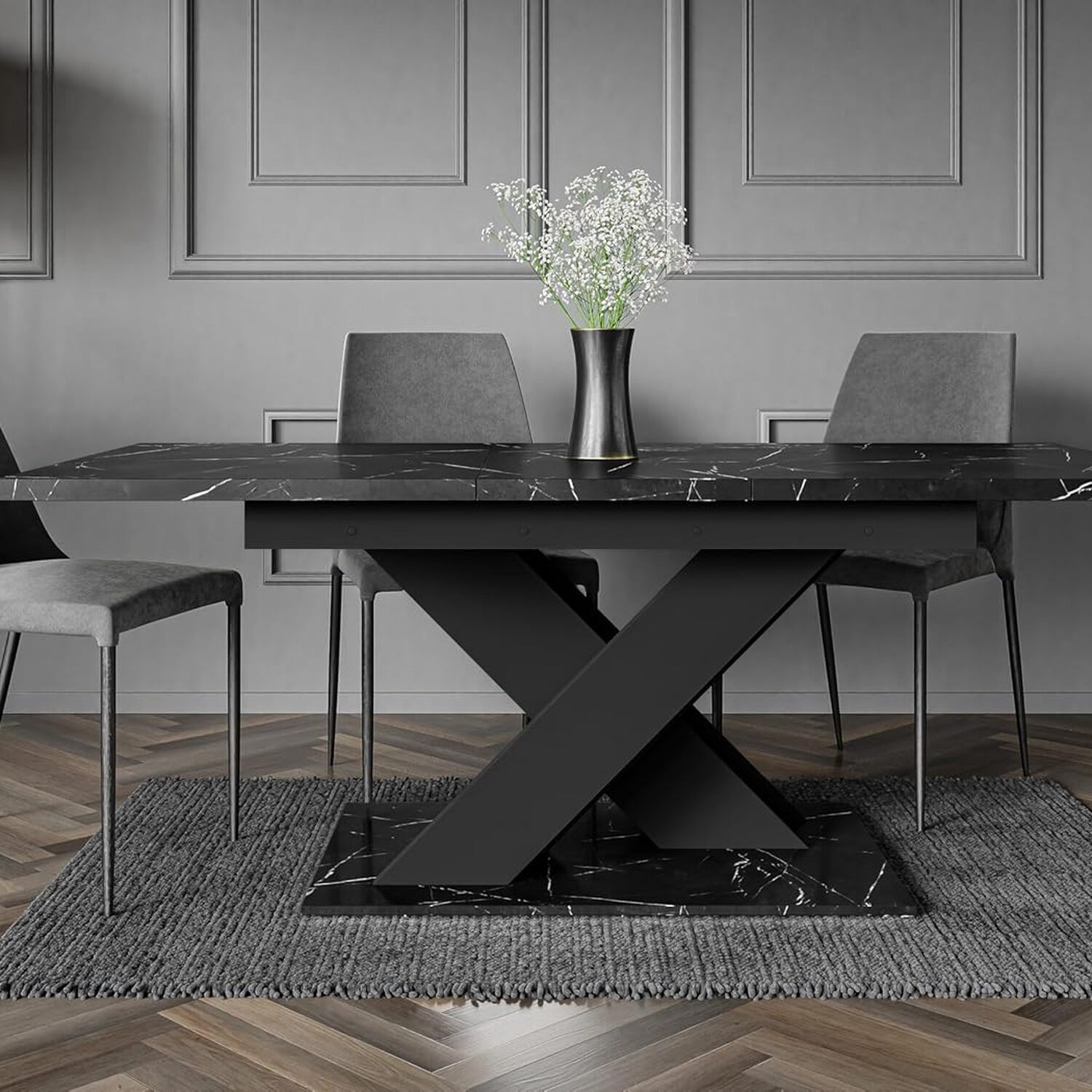Extendable Dining Table Dubai Black Royal Marble - Black Royal Marble