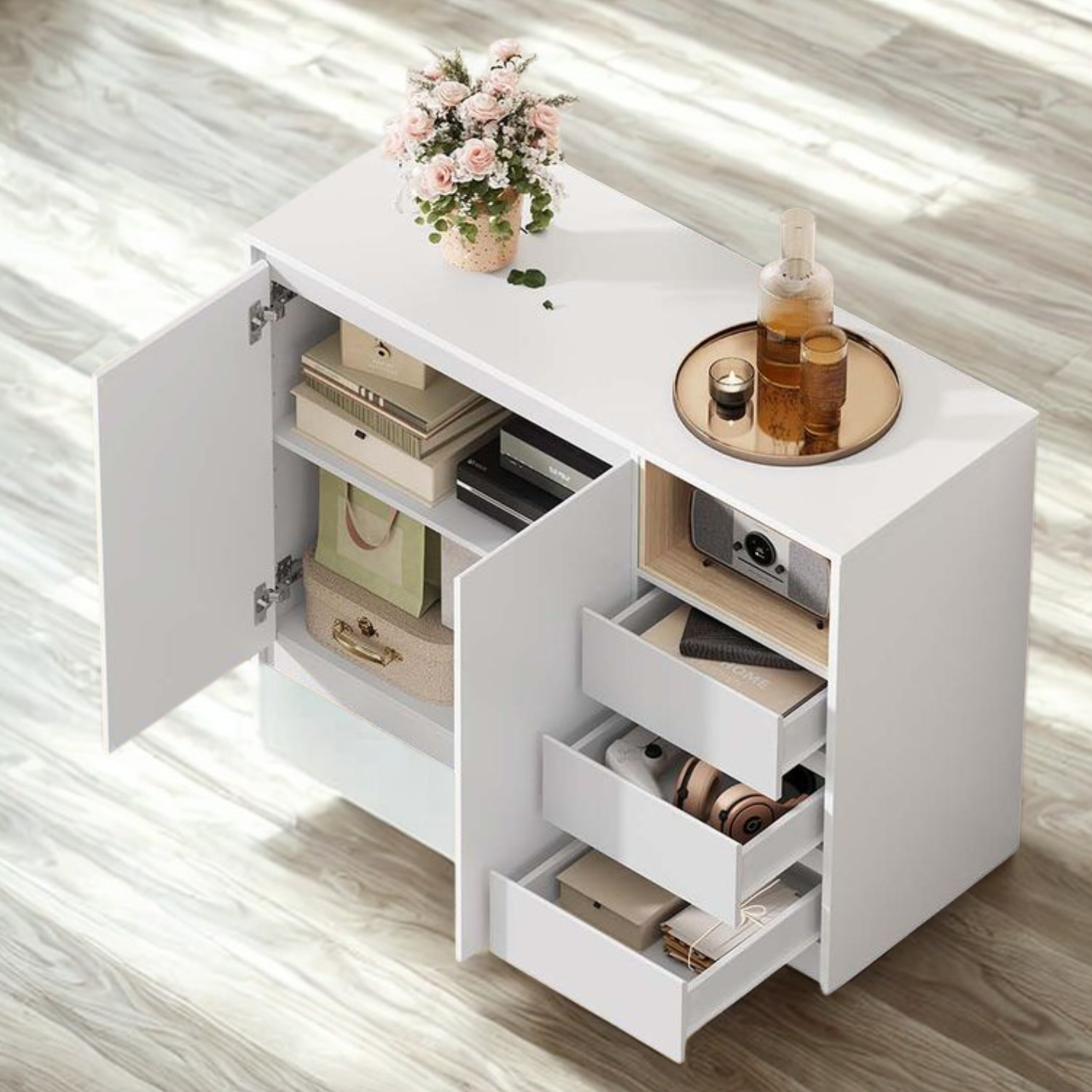 Modern 3 Drawer Sideboard - White