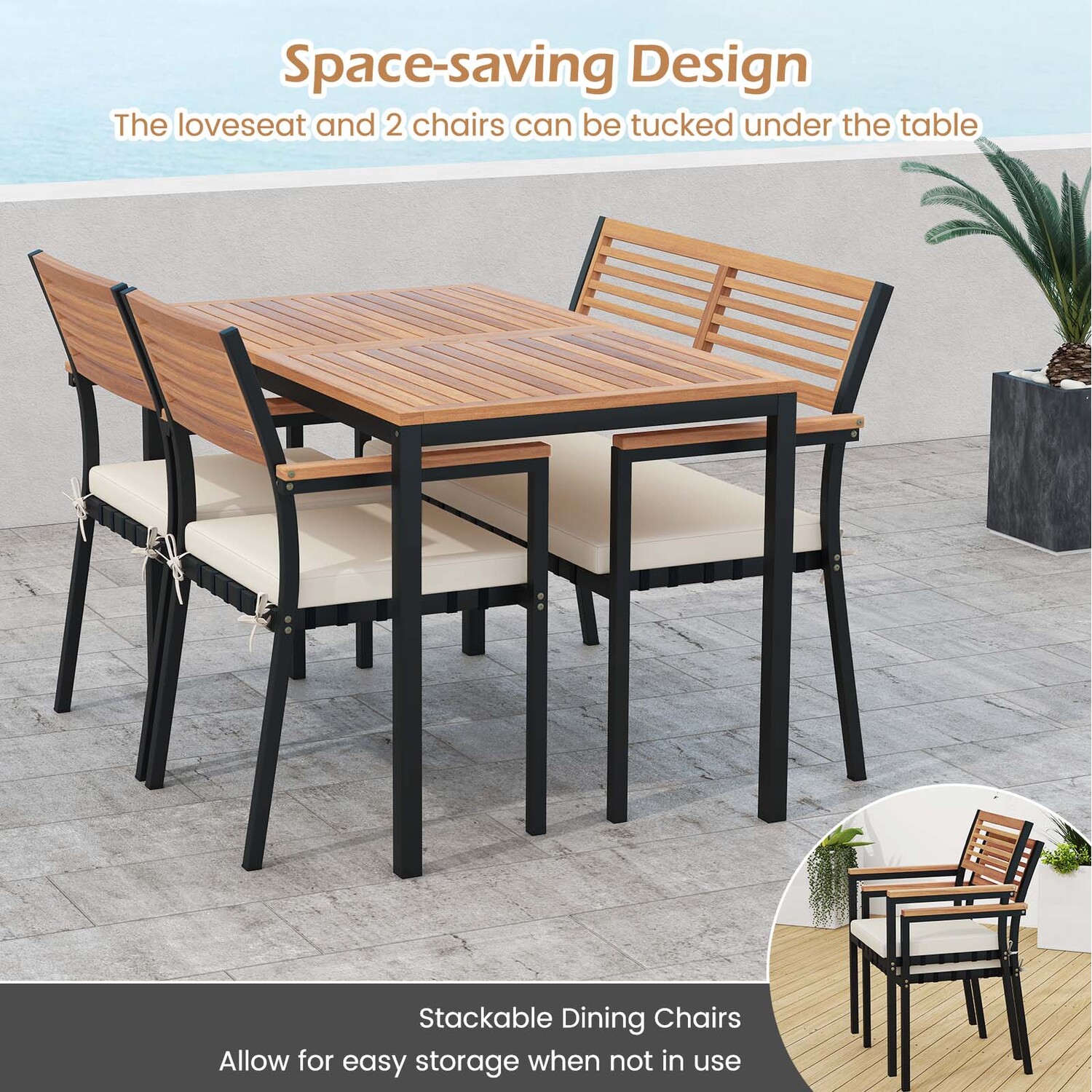 4-piece Patio Dining Set - White