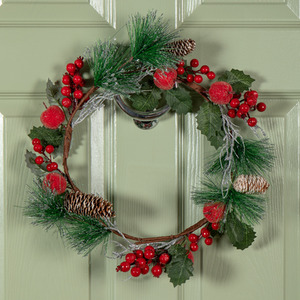 Hanging Christmas Wreath with Apples and Red Berries