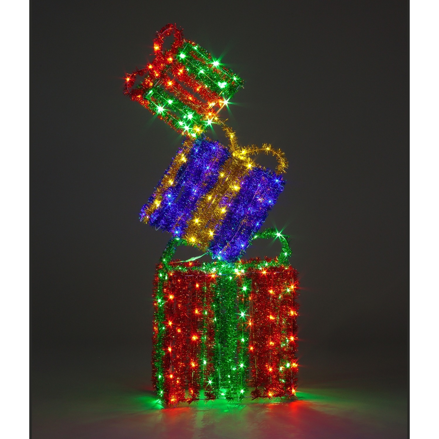 Led Present Stack Illuminated Christmas Tinsel Present Stack Centre Piece Display