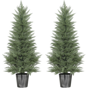 HOMCOM Set of 2 Artificial Cypress Trees with PE Leaves for Indoor Outdoor
