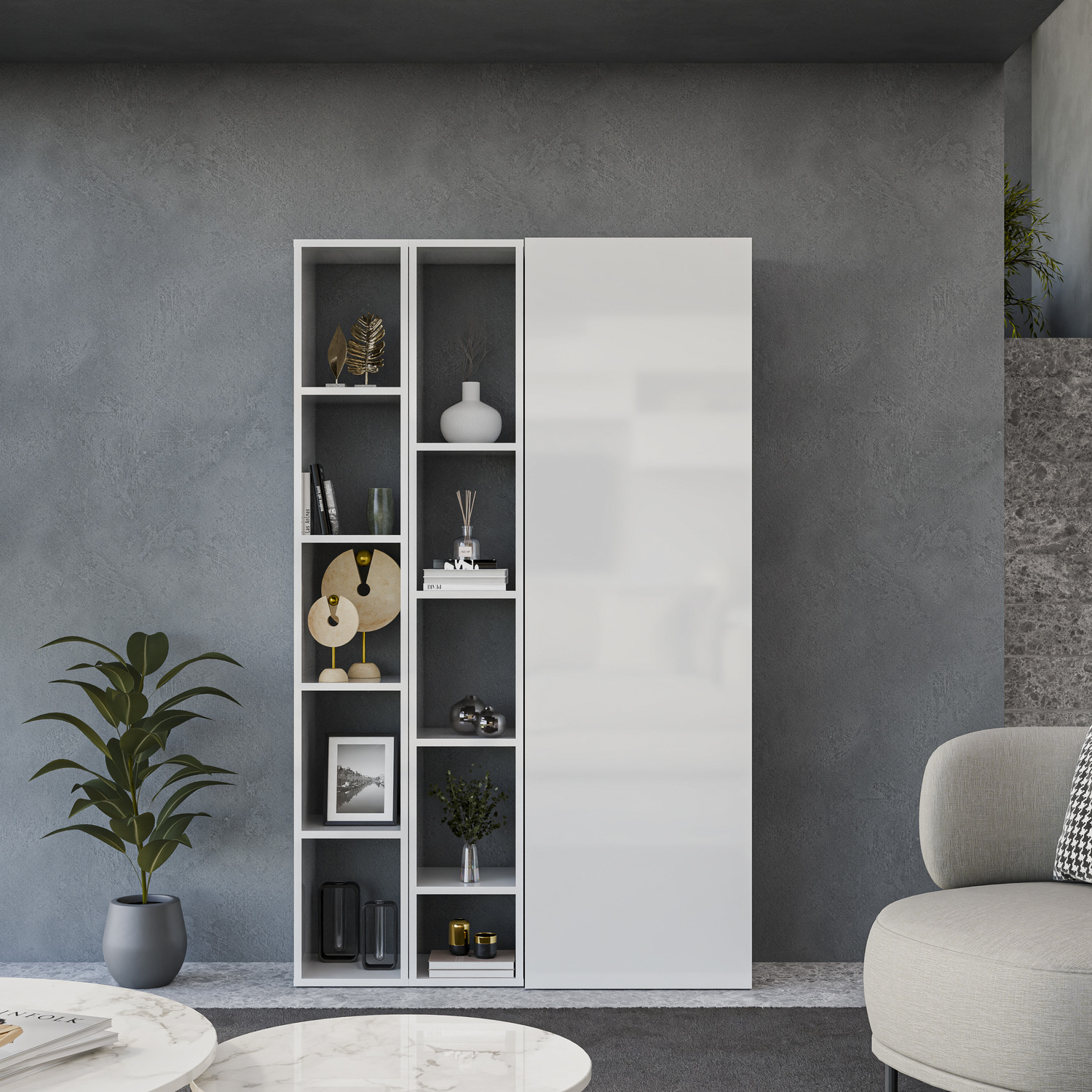 Bern Wall Mounted Cabinet And Shelves - High Gloss White