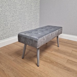 Grey Velvet Padded Dining Bench with Metal Legs Dining Room Furniture