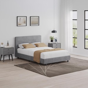 FWStyle Grey Small Double or Single Bed Frame Ribbed Fabric Wooden Slats