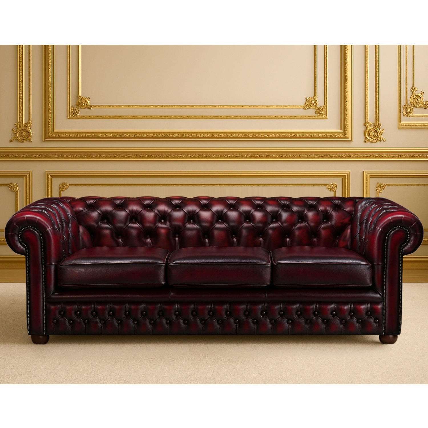 Vintage Leather Chesterfield 3 Seater Sofa Manufactured In The Uk - Red