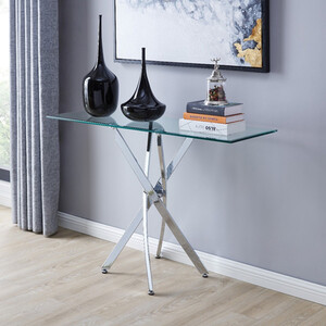 Leonardo Glass and Chrome Metal Console Table