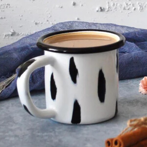 Elifle Stripe Series Enamel Mug (White with Black Stripes)