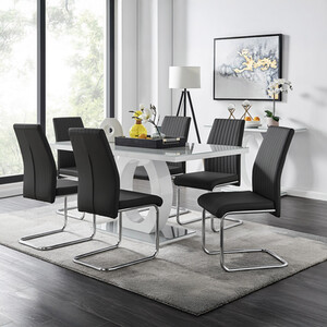 Giovani Grey White Modern Glass Dining Table With Six Lorenzo Chair Set