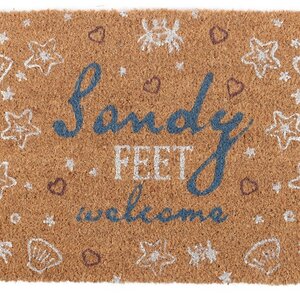 Beachy Sandy Feet Welcome Doormat Coastal Shell Crab Design