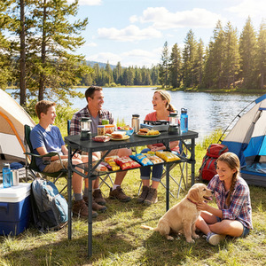 Outsunny 3ft Folding Camping Table with Mesh Storage Layer