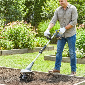 Outsunny Cordless Tiller, 18V Garden Rotavator with 2 x 4Ah Batteries