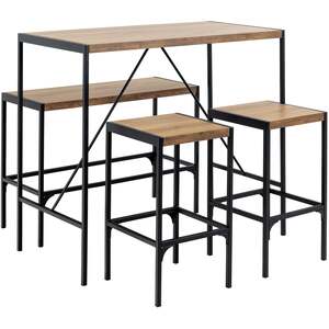 Wyld Haus Barbados 4-Seater Bar Table Set - Natural Oak-Effect Top, Black Steel Frame