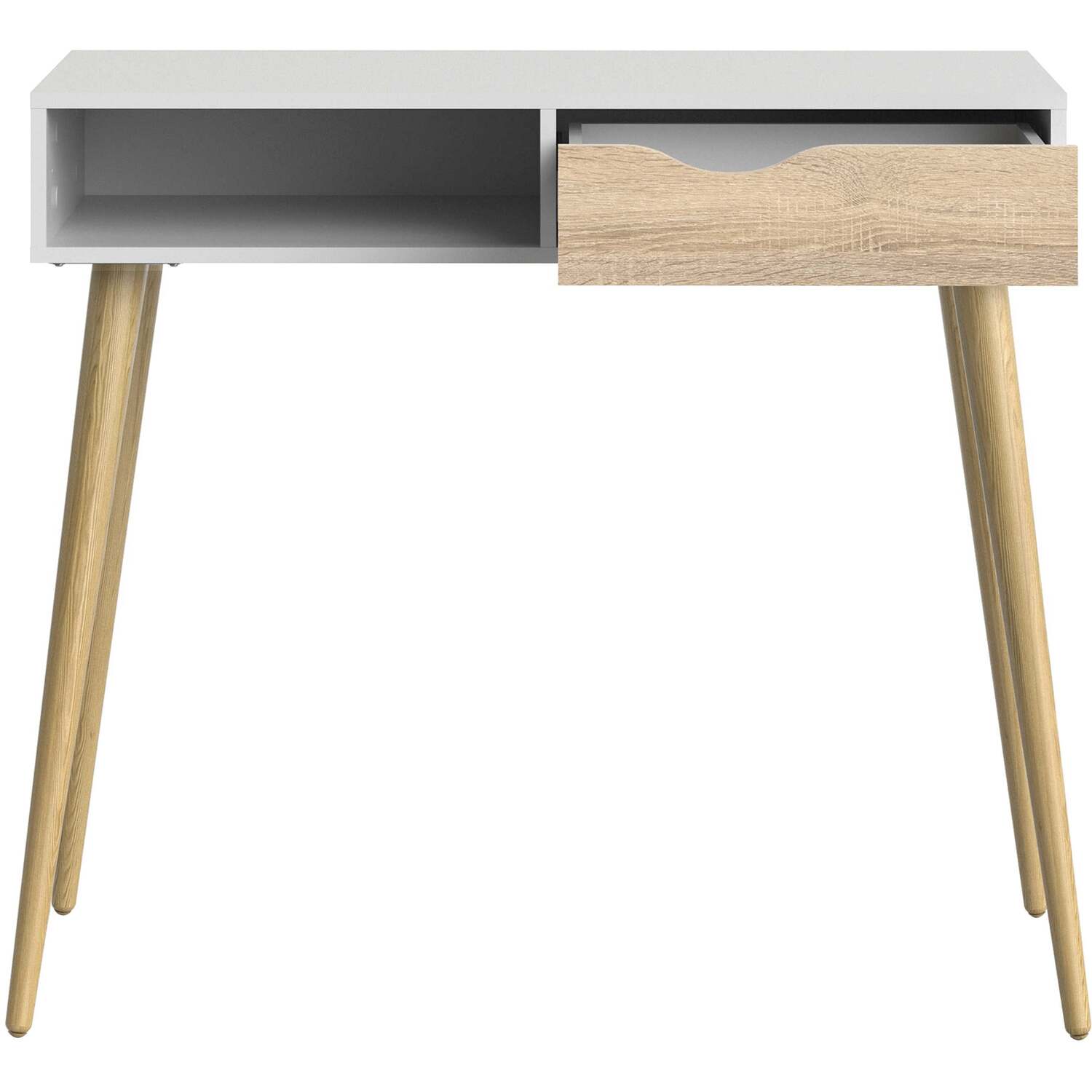 Wyld Haus Sapporo Console Table, White and Natural Oak, 1 Drawer 1 Shelf - White and Natural