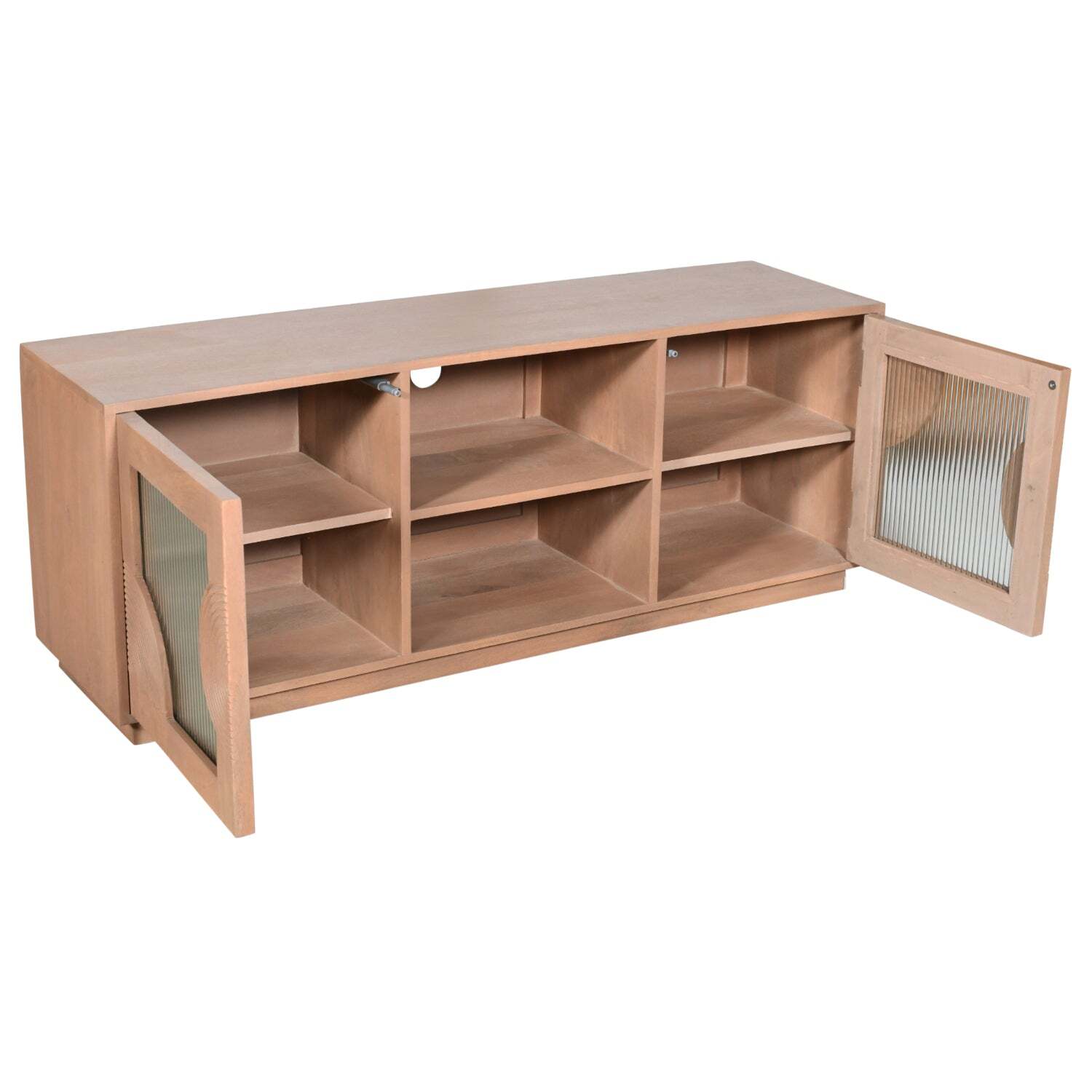 Wyld Haus New Mexico Mango Wood 2-Door TV Unit, Reeded Glass, Honey Matt Finish - Brown