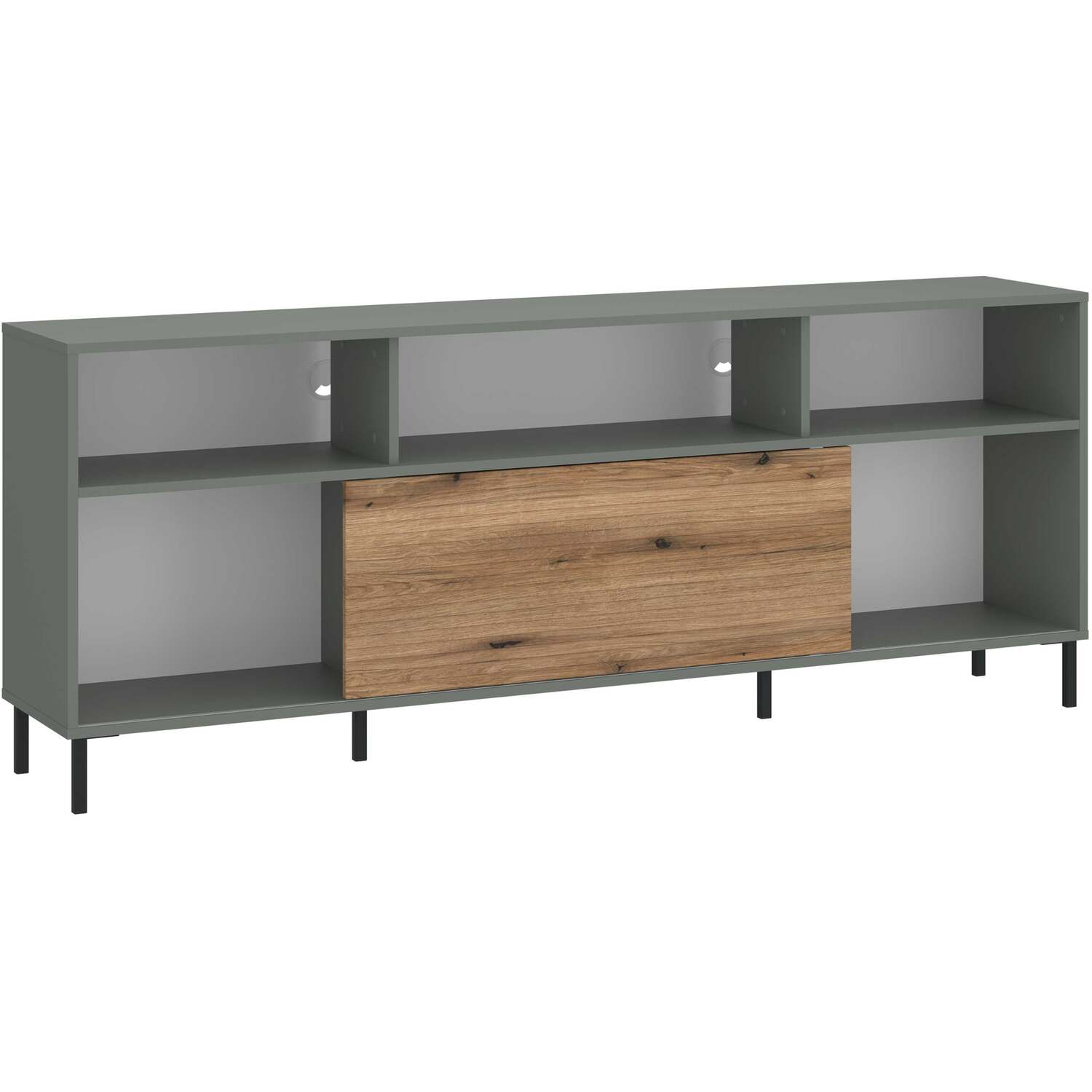 Wyld Haus Spentrup Tall TV Cabinet in Olive Green with Natural Oak Sliding Door - Green and Natural