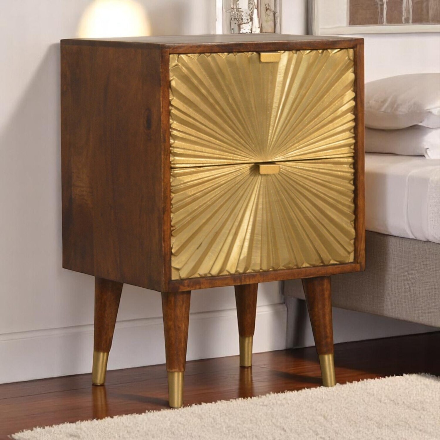 Solid Wood Manila Gold Bedside - Brown