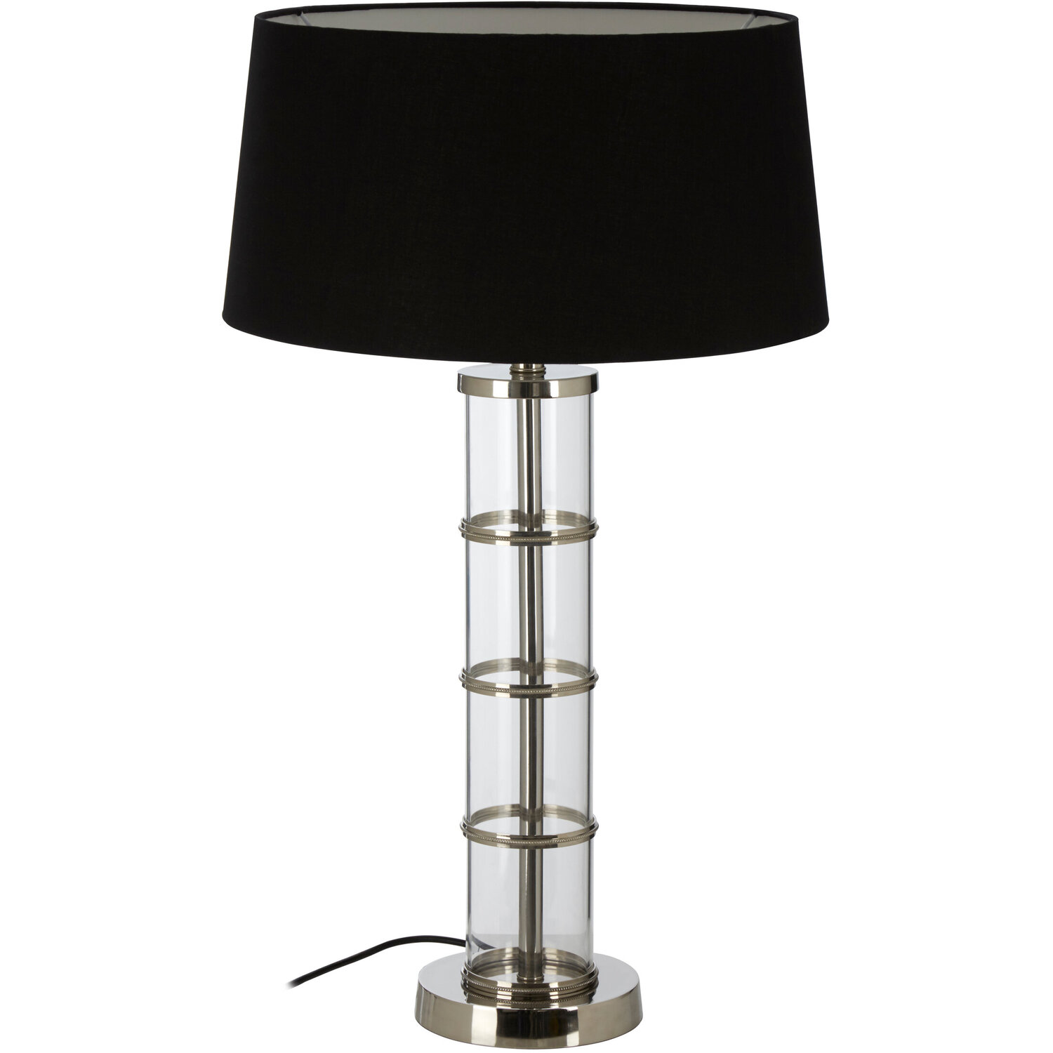 Camile Clear Table Lamp With Black Shade - Silver