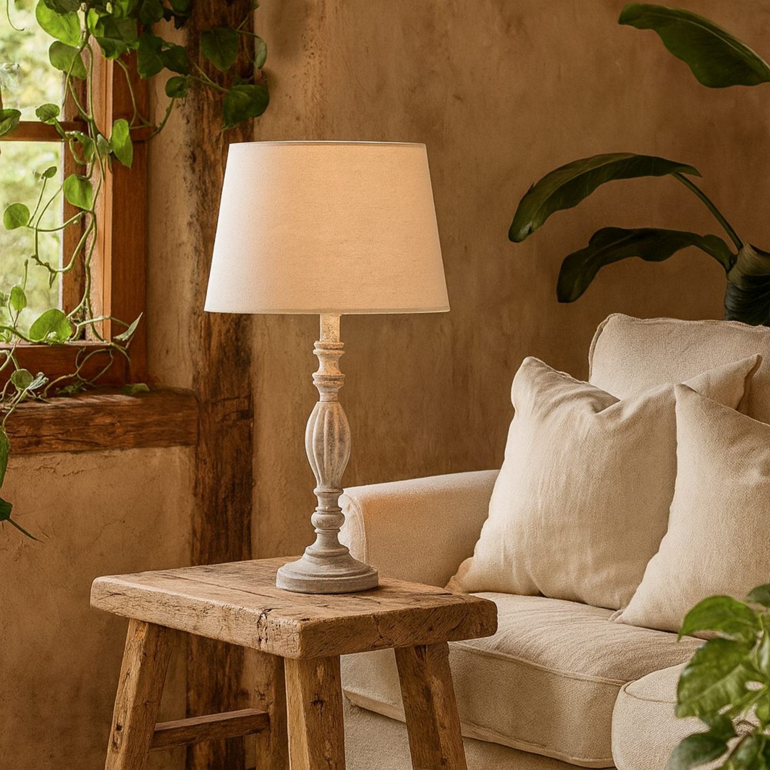 Image of Milan Distressed Carved Wooden Table Lamp&hellip;