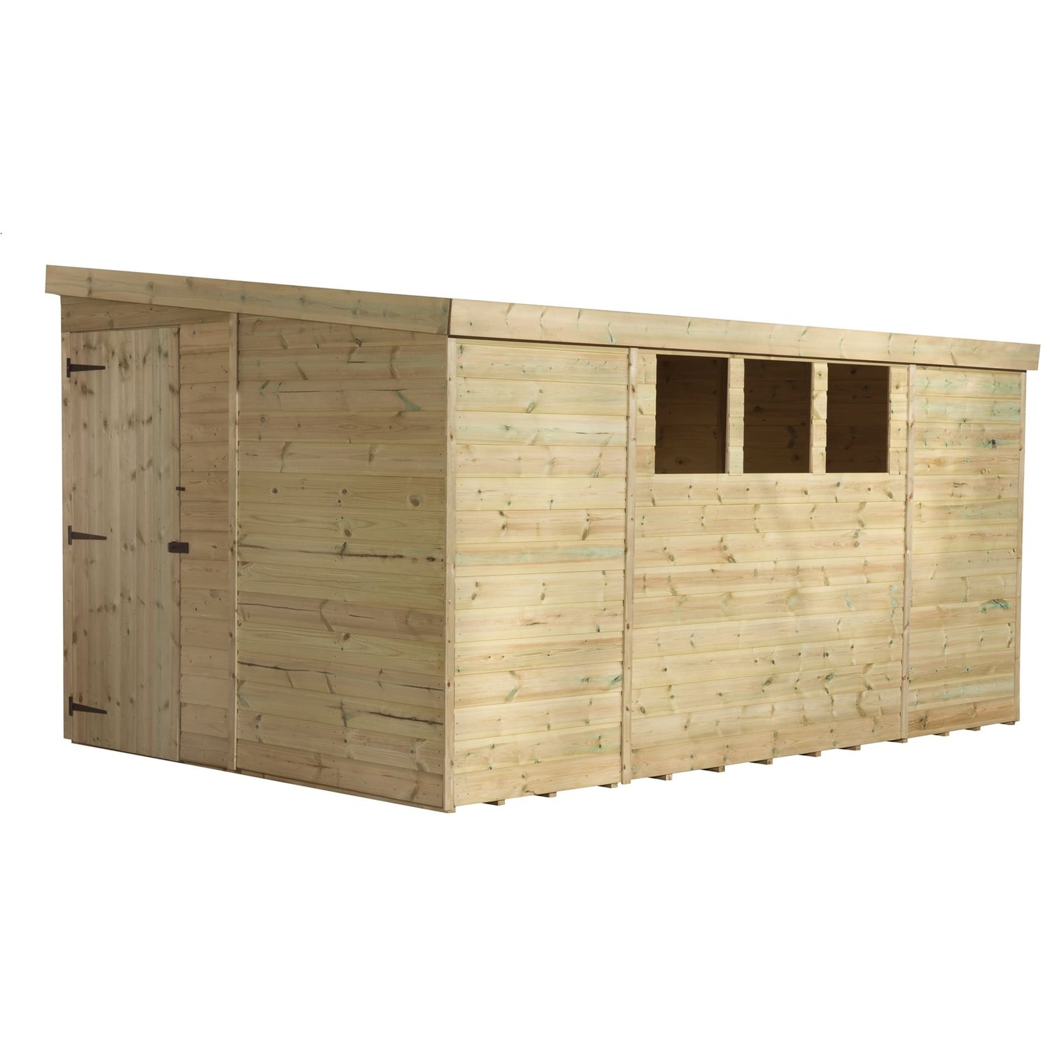 Empire 3000 10x8 Pent Garden Shed with a Single Door on Left Side Panel & 3 Windows - Green