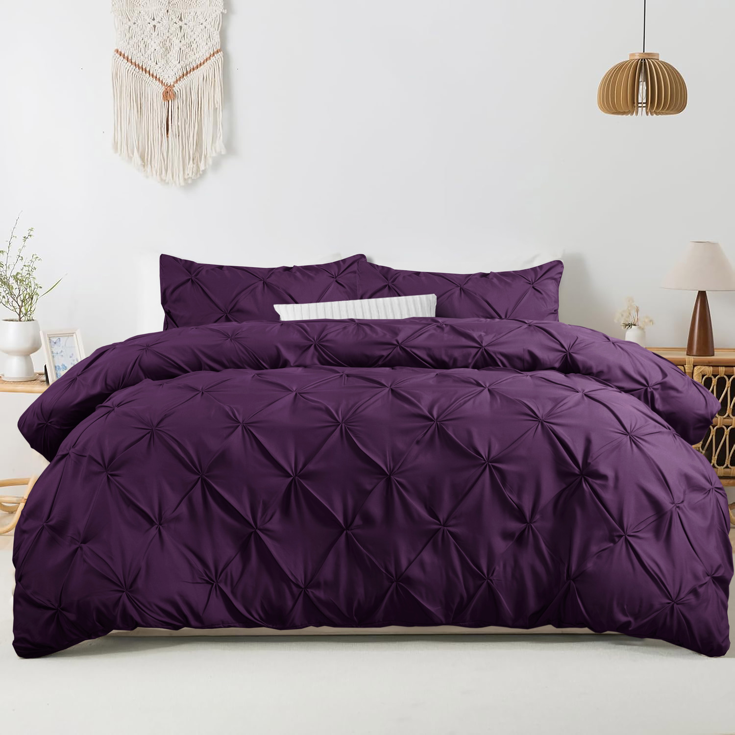 Elegant Pintuck Duvet Cover Set - Plum Double