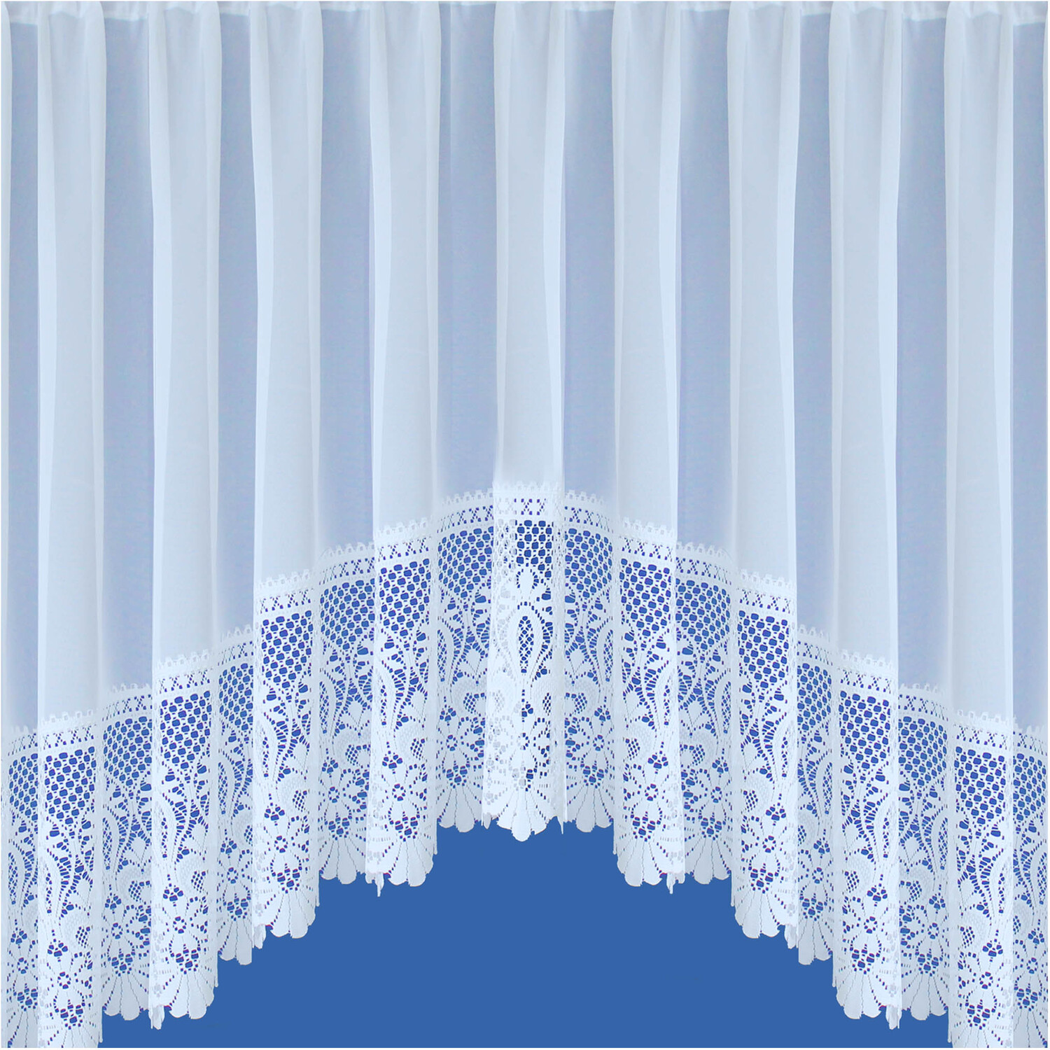 Tyrone Textiles Traditional Base Design Net Lace Curtain Jardiniere with Elevated Base in White | Size: 381 cm width x 122 cm drop