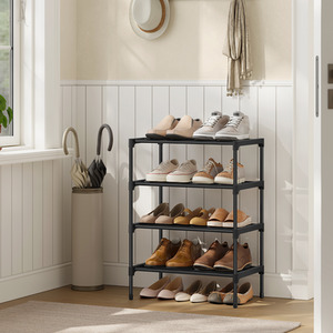 SONGMICS Shoe Rack, 4-Tier Slim Shoe Organiser Shelf, Metal Rack