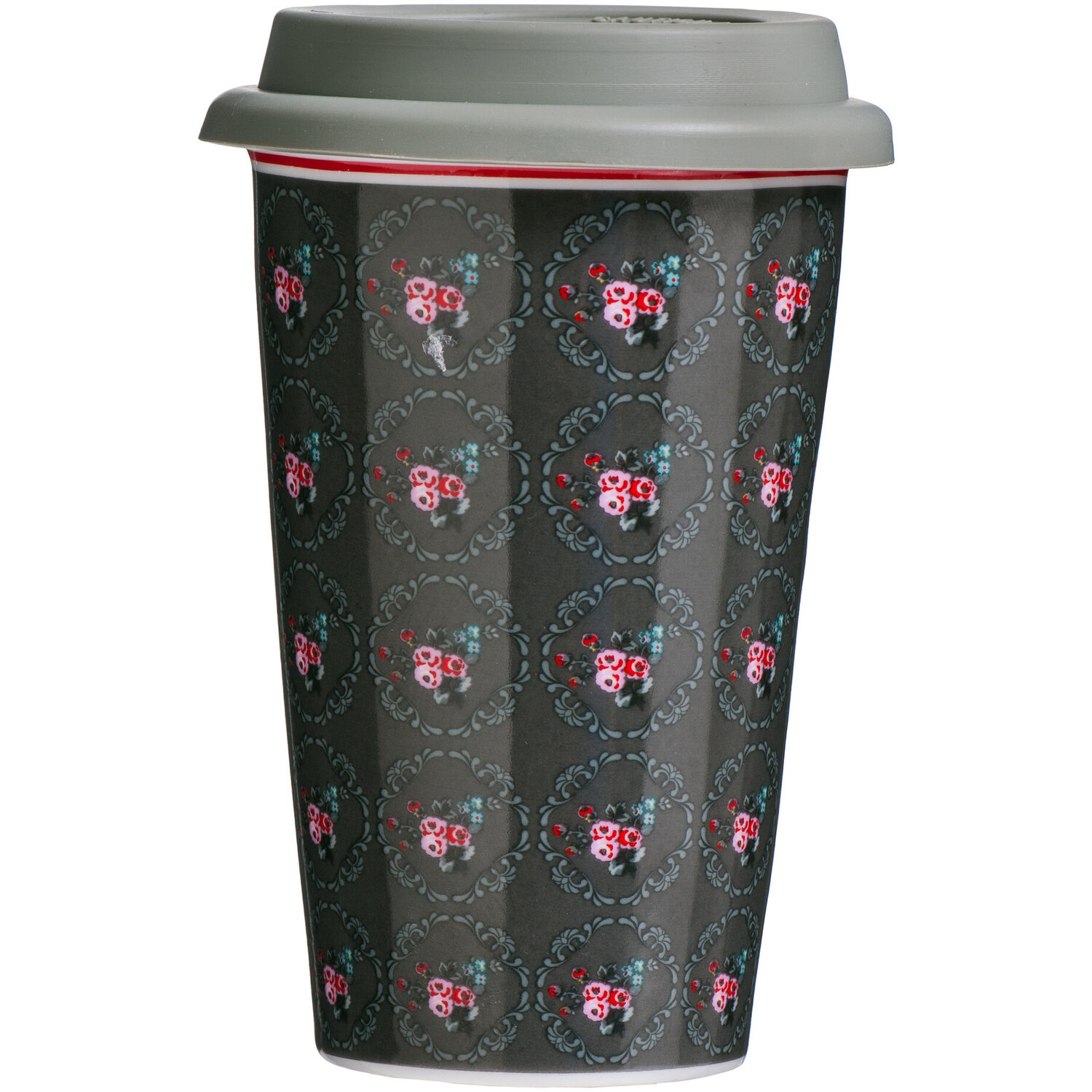 Taza Ditsy Floral Ceramic Reusable Mug with Silicone Lid - Grey