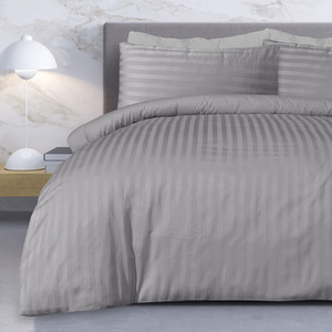 Luxury Satin Stripe Reversible Duvet Cover Bedding Set with Pillowcase
