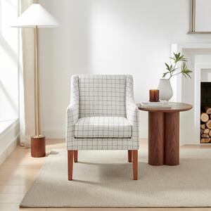 Aubrey Beige Check Fabric Wingback Accent Armchair