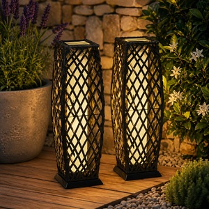 Set of 2 Solar Rattan Lantern Floor Lamps LED Garden Pathway Lights Charcoal