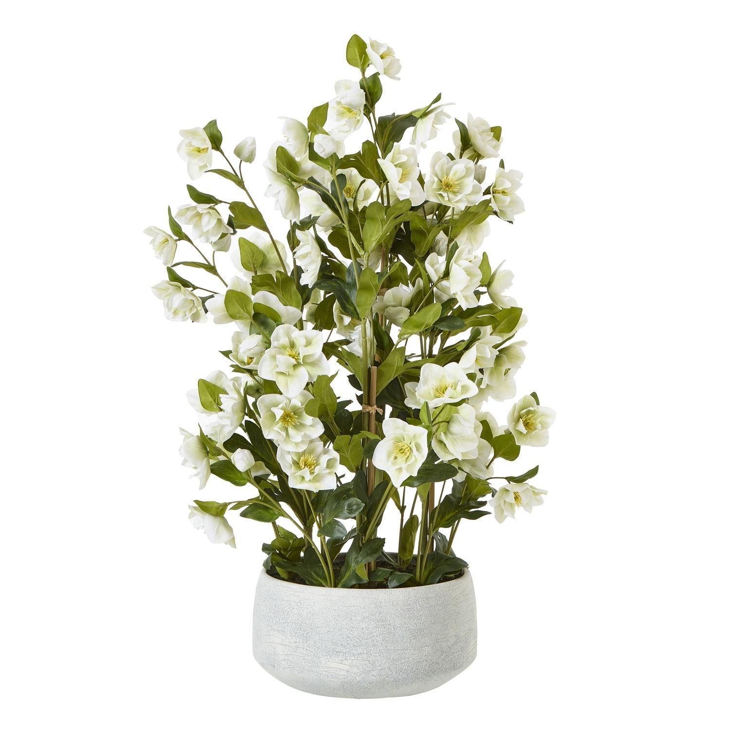 Hill Interiors Hellebore Artificial Potted Plant - White/Grey / 1.0Cm